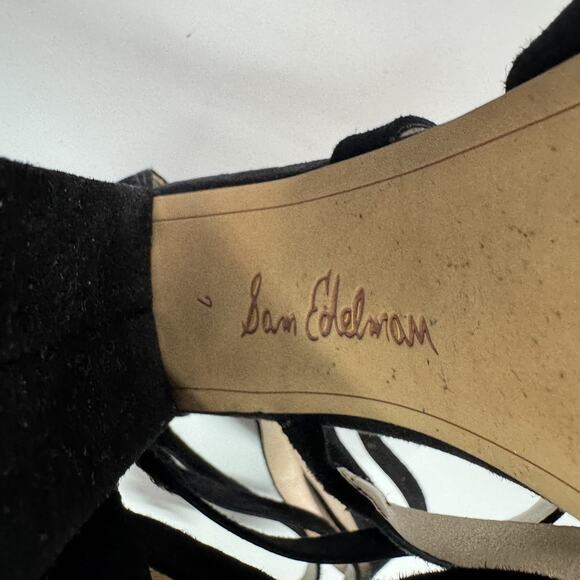 Sam Edelman Shoes Womens Size 7M Black Yema‎ Suede Block Heel Strappy Sandals - Picture 6 of 9